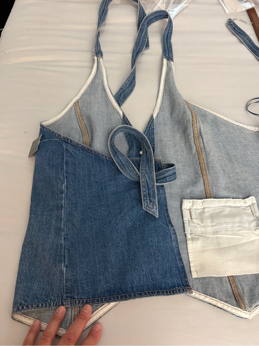 Denim Button-Front Vest in Medium Blue - Picture 6 of 9